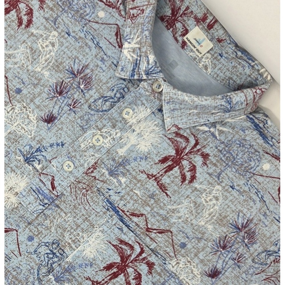 Johnnie-O Hangin' Out Wipeout Polo Shirt Mens XXL Blue Surf Beach Short Sleeve